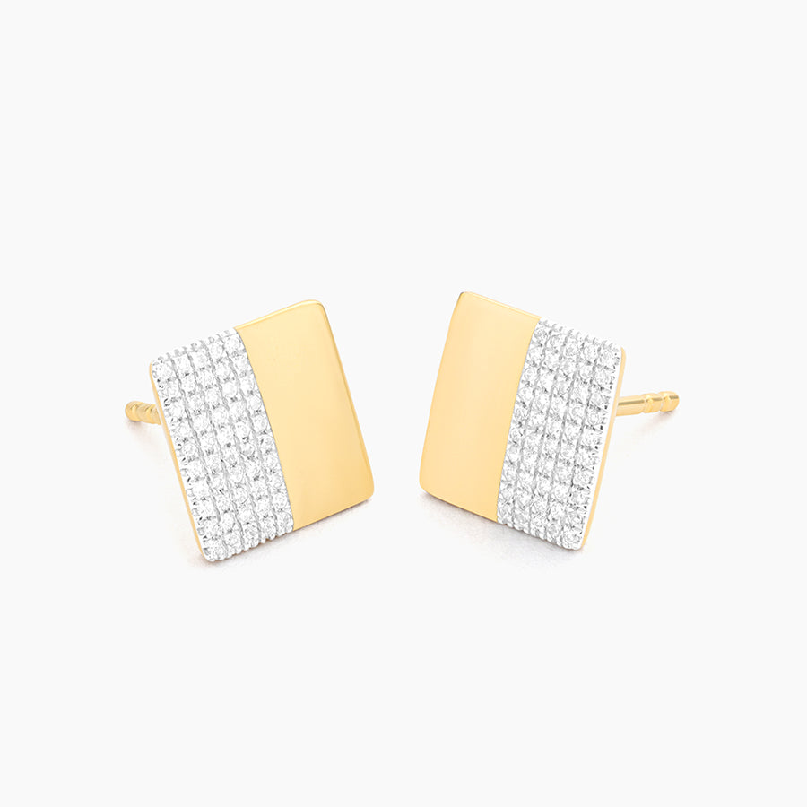 Two-Tone Square Stud Earrings in Diamonds and Gold