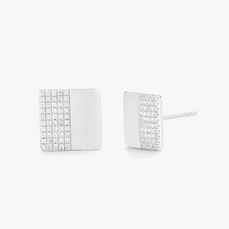 Two-Tone Square Stud Earrings in Diamonds and Gold