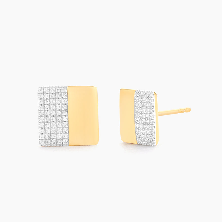 Two-Tone Square Stud Earrings in Diamonds and Gold