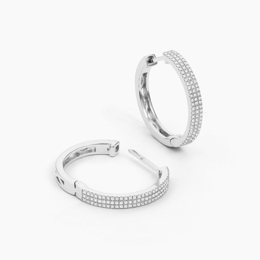 Triple Diamond Row Hoop Earrings