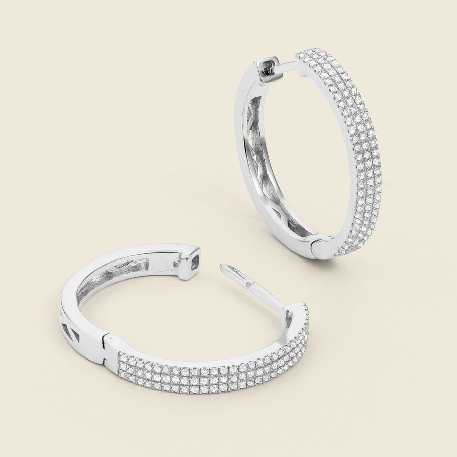 Triple Diamond Row Hoop Earrings