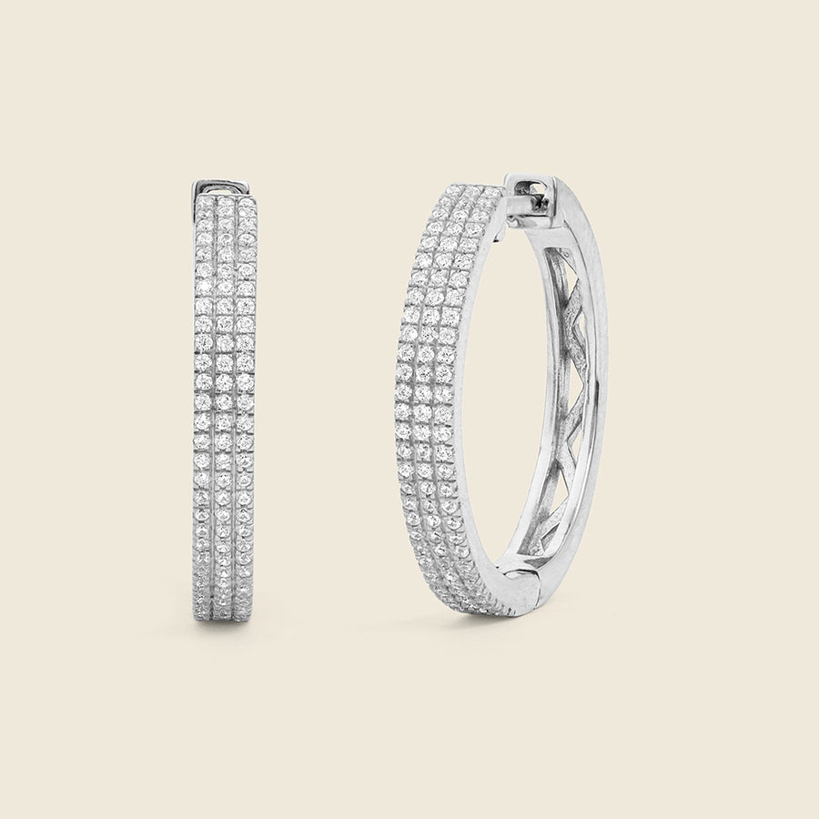 Triple Diamond Row Hoop Earrings