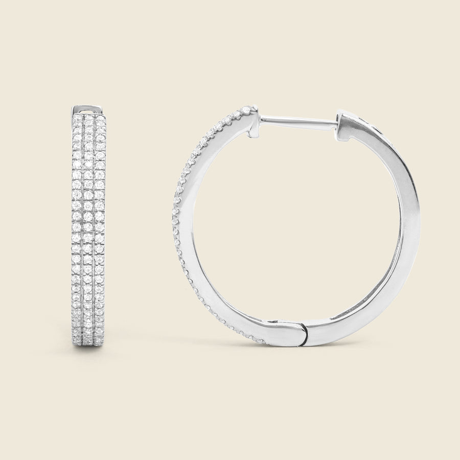 Triple Diamond Row Hoop Earrings