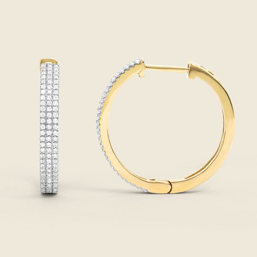 Triple Diamond Row Hoop Earrings