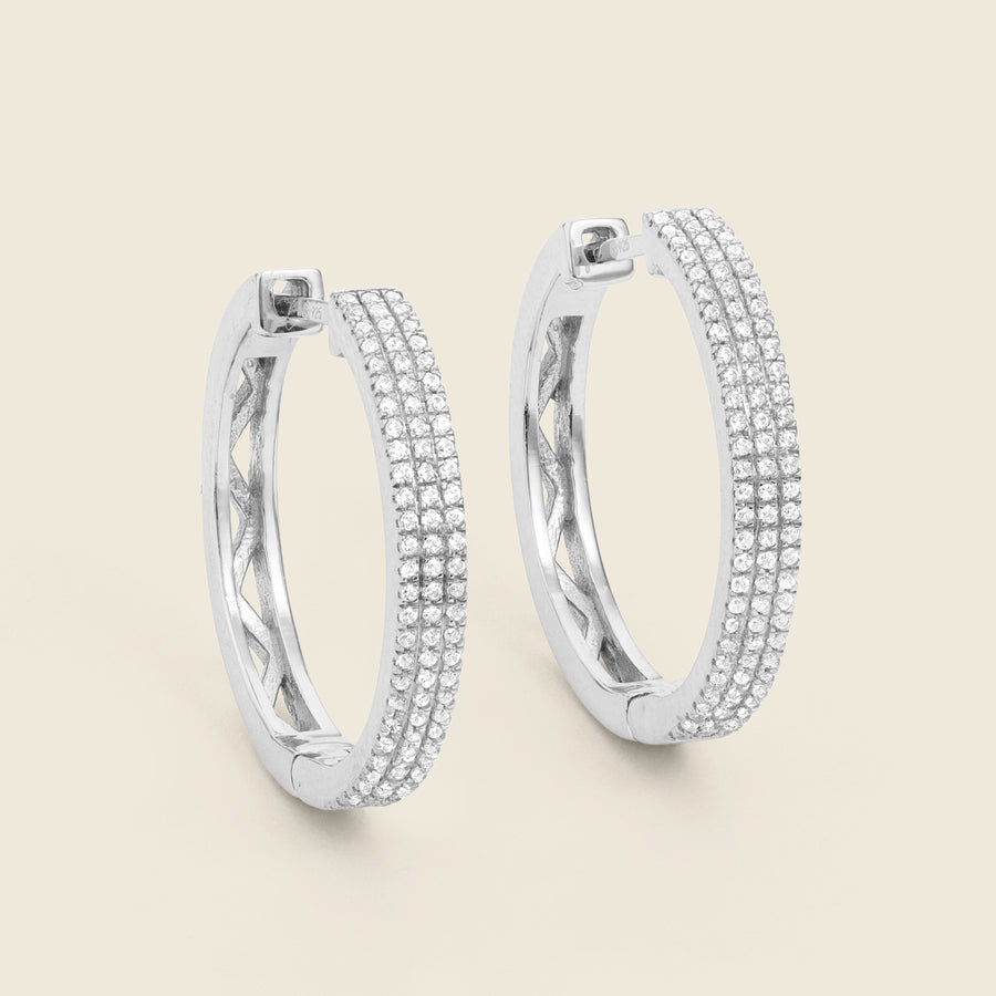 Triple Diamond Row Hoop Earrings