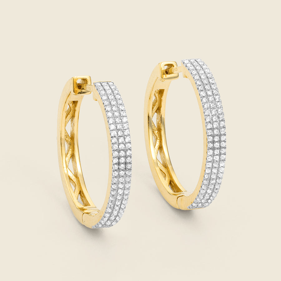 Triple Diamond Row Hoop Earrings