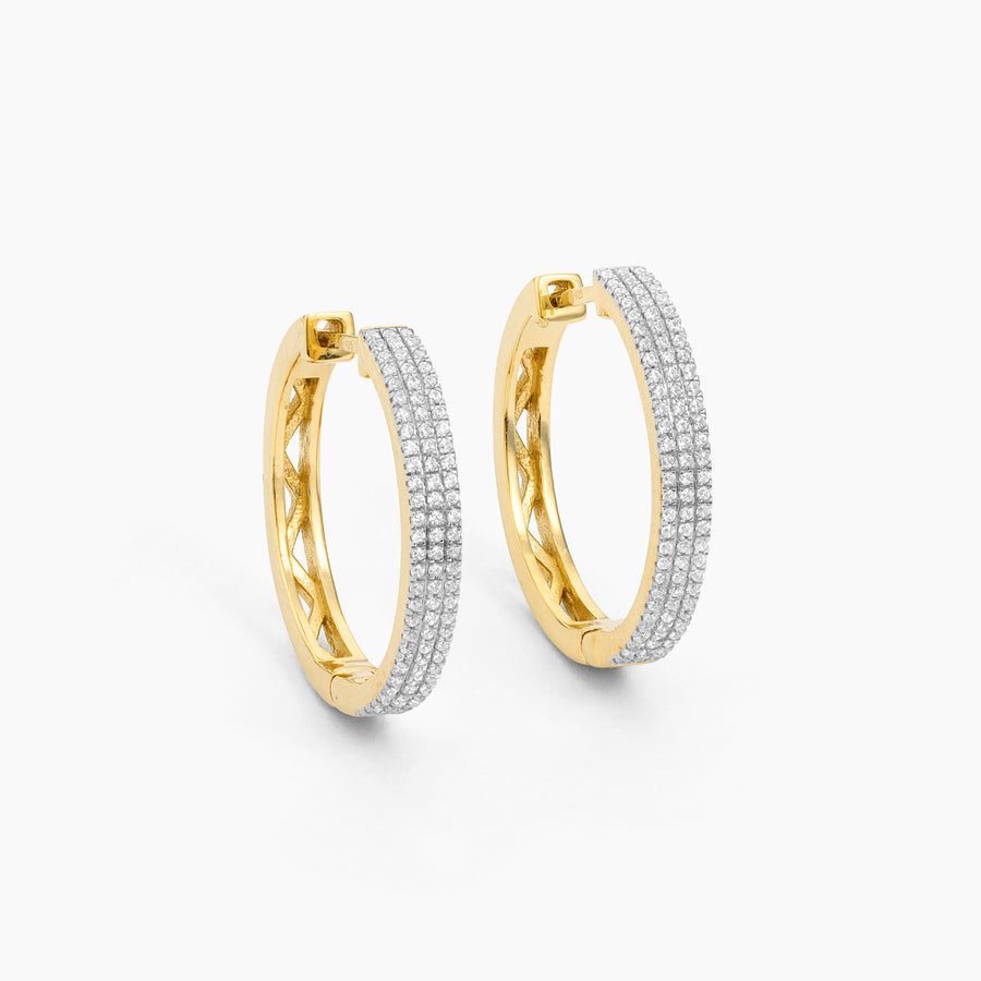 Triple Diamond Row Hoop Earrings