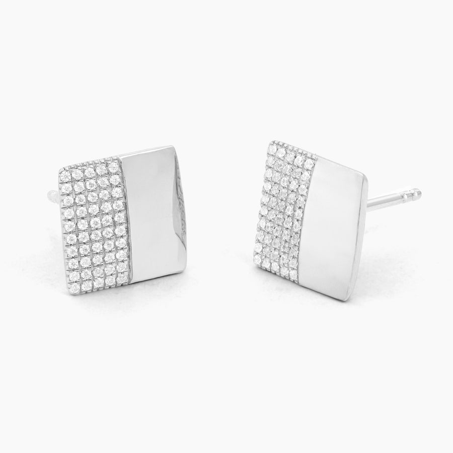 Two-Tone Square Stud Earrings in Diamonds and Gold