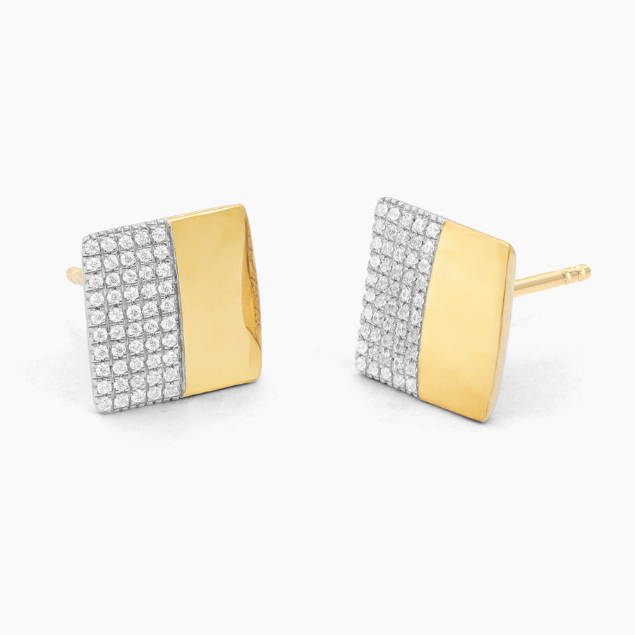 Two-Tone Square Stud Earrings in Diamonds and Gold