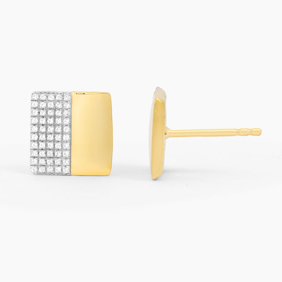 Two-Tone Square Stud Earrings in Diamonds and Gold