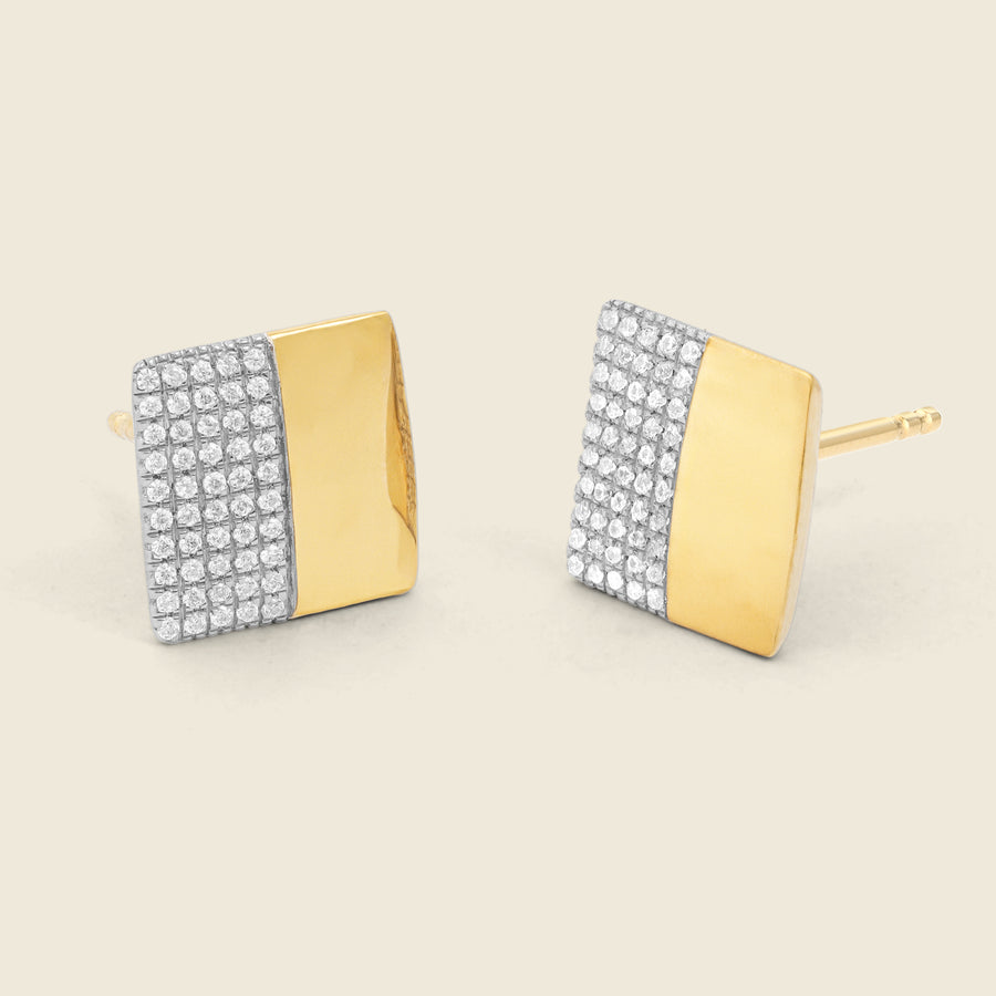 Two-Tone Square Stud Earrings in Diamonds and Gold