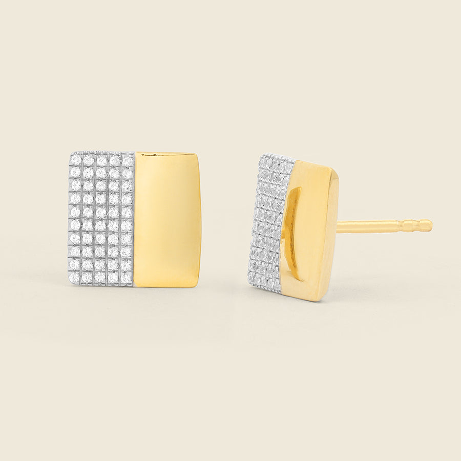 Two-Tone Square Stud Earrings in Diamonds and Gold