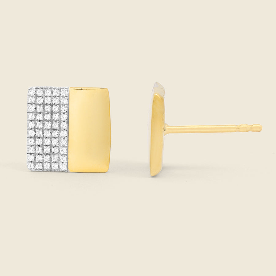 Two-Tone Square Stud Earrings in Diamonds and Gold