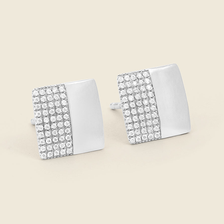 Two-Tone Square Stud Earrings in Diamonds and Gold