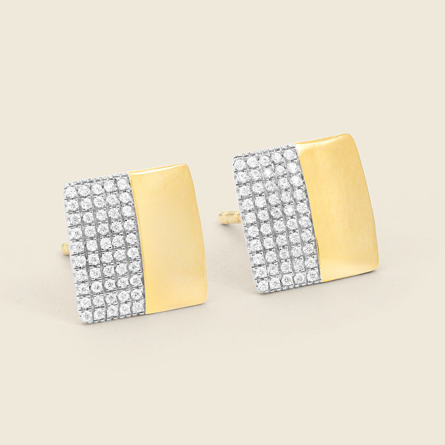 Two-Tone Square Stud Earrings in Diamonds and Gold