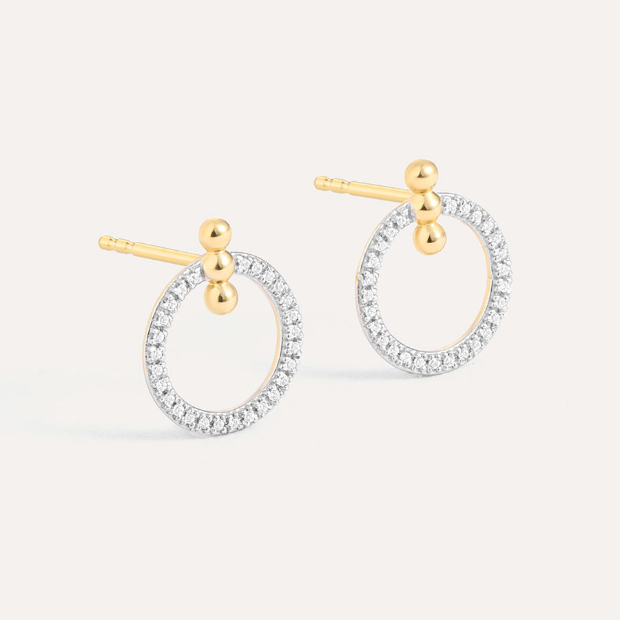 Three Pinned Globes Circle Stud Earrings